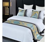 Caminador de Cama con patrón geométrico de Lujo Ligero y Bordes de Color sólido, Colcha Moderna Bufanda para Cama tamaño King para decoración de hogar o Hotel- Blue 2|| 2 Pillowcases(50x50cm)