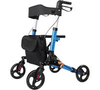 Caminador de ruedas para personas mayores con bolsa de almacenamiento, plegable y ligero, andador con ruedas de 4 x 8 pulgadas con asiento acolchado y respaldo, botón mejorado para ajuste