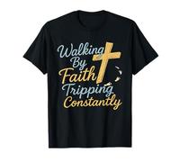 Caminando por la fe tropezando constantemente cruz cristiana Camiseta