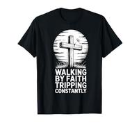 Caminando por la fe tropezando constantemente cruz cristiana Camiseta