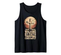 Caminando por la fe tropezando constantemente cruz cristiana Camiseta sin Mangas