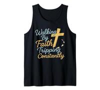 Caminando por la fe tropezando constantemente cruz cristiana Camiseta sin Mangas