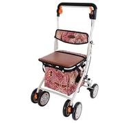 Caminante mayor Andadores for personas mayores, andador plegable con asiento, ruedas de aluminio duradero, vertical todoterreno(Red)