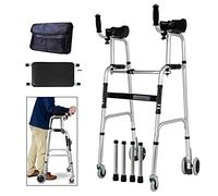 Caminante plegable con ruedas para caminar en posición vertical, ligero, 7 engranajes, altura ajustable de 80 a 95 cm, plegable, con reposabrazos y bolsa de transporte, para personas mayores y adultos