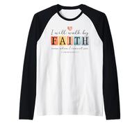 Caminaré por Faith Christian Bible Verse Design Camiseta Manga Raglan