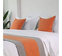 Camino de Cama Bicolor de Lino Sencillo, Patchwork Bicolor, Funda Decorativa para pie de Cama con Fundas de cojín a Juego (48 x 240 cm)