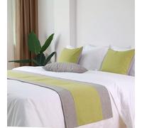 Camino de Cama Bicolor de Lino Sencillo, Patchwork Bicolor, Funda Decorativa para pie de Cama con Fundas de cojín a Juego (D 48 x 260 cm)
