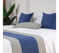 Camino de Cama Bicolor de Lino Sencillo, Patchwork Bicolor, Funda Decorativa para pie de Cama con Fundas de cojín a Juego (Alto 48 x 240 cm)