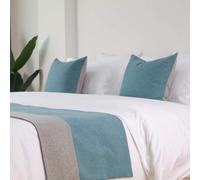 Camino de Cama Bicolor de Lino Sencillo, Patchwork Bicolor, Funda Decorativa para pie de Cama con Fundas de cojín a Juego (C 48 x 240 cm)