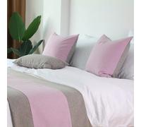 Camino de Cama Bicolor de Lino Sencillo, Patchwork Bicolor, Funda Decorativa para pie de Cama con Fundas de cojín a Juego (E 48 x 210 cm)