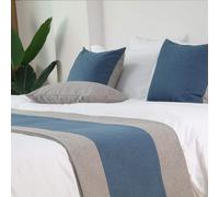 Camino de Cama Bicolor de Lino Sencillo, Patchwork Bicolor, Funda Decorativa para pie de Cama con Fundas de cojín a Juego (G 48 x 180 cm)