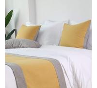 Camino de Cama Bicolor de Lino Sencillo, Patchwork Bicolor, Funda Decorativa para pie de Cama con Fundas de cojín a Juego (48 x 180 cm)