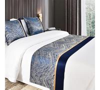 Camino de cama con motivos de montañas y ríos en jacquard, ideal para el pie de cama, bufandas de lujo, toallas, decoración, colcha protectora, bufanda para hotel y hogar (azul, 50 x 210 cm, cama de 1