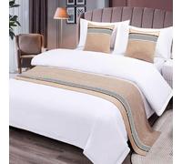Camino de Cama de algodón y Lino con Rayas de patrón de Cuadros, fajín para Cama Doble tamaño King para casa u Hotel, Colcha Sencilla Protector contra el Polvo- Brown||1 Pillowcases(50x50cm)