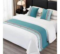 Camino de Cama de algodón y Lino con Rayas de patrón de Cuadros, fajín para Cama Doble tamaño King para casa u Hotel, Colcha Sencilla Protector contra el Polvo- Green||1 Pillowcases(50x50cm)