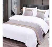 Camino de Cama de algodón y Lino con Rayas de patrón de Cuadros, fajín para Cama Doble tamaño King para casa u Hotel, Colcha Sencilla Protector contra el Polvo-Gray||1 Pillowcases(50x50cm)