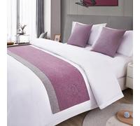 Camino de cama de hotel de doble cara, funda de cama de lino y algodón, color morado y gris, 50 x 260 cm para cama de 2 m, elegante protector de colcha de lujo, accesorio de ropa de cama