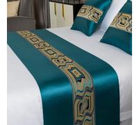 Camino de Cama de satén Jacquard de Color sólido de Lujo Ligero con Tiras Estampadas, Bufanda para Cama Doble tamaño King para hogar Hotel, Cubierta Decorativa- Green|| 45x180cm for 1.2m Bed