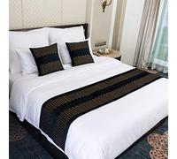 Camino de cama negro para pie de cama, bufanda de terciopelo con diamantes de encaje dorado, colcha de terciopelo suave, manta de protección para hotel, 45 x 240 cm