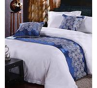 Camino de Cama, Ropa de Cama, casa de huéspedes de Hotel, Moda de Gama Alta, Lujo clásico, Jacquard, Ropa de Cama, Colcha con Bandera, decoración(Blue,50x180cm (for 1.2m Bed))