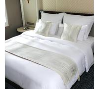 Camino de Cama tamaño King Beige de Terciopelo con diseño geométrico de Rayas de Diamantes, cubrecama de Hotel, Funda de Cama Suave, Moderna, Toalla Protectora para Dormitorio de 45 x 180 cm