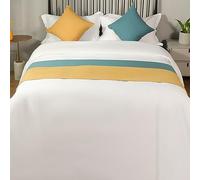 Camino de Cama tamaño King de Mezcla de algodón de Dos Colores, cubrecama, Bufanda, Manta Decorativa para Dormitorio, Hotel, Sala de Bodas, Amarillo y Azul, 60 x 220 cm para Cama de 1,5 m