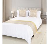 Camino de Cama tamaño King de poliéster Dorado, cubrecamas, cubrecamas, tapete para Dormitorio de Hotel, Beige, 50 x 260 cm para Cama de 2 m