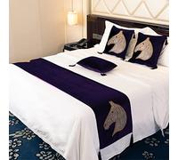 Camino de Cama tamaño King de Terciopelo Morado Oscuro con diseño de Caballo de Diamantes, Bufanda con borlas, cubrecama, Toalla Protectora, Funda de Cama Suave para Dormitorio de Hotel, 45 x 210 cm