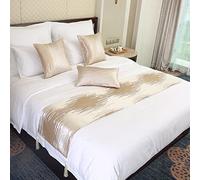 Camino de Cama tamaño King Dorado, Bufanda, Toalla, cubrecama a Rayas con borlas, Suave Funda de Cama, decoración, protección, Mantas de Cama para Boda, Dormitorio, Hotel, 45 x 240 cm