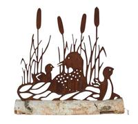 Camino de campo pato estatuilla decoración jardín metal oxidado madera marrón 35x33cm