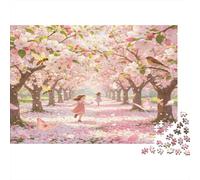 Camino de Cerezos Niña Caminando Puzzle de 1000 Piezas Cartón Puzzle para Adultos Relajación Enfoque Familiar Decoración Regalo 70x50cm/1000pcs
