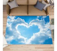Camino de cocina con forma de corazón, 80 x 150 cm, diseño de nubes blancas, color azul, antideslizante, antideslizante, antideslizante, para pasillo, pasillo