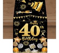 Camino de Mesa 40 Cumpleaños Negro Dorado Feliz Decoración de Mesa Fiestas Lino Moderno para 40 Birthday Hombres Mujeres Interior y Exterior Aniversario Cena Familiar Decoración Hogar Cocina,13x72In