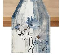 Camino de Mesa 40 x 140 Primavera Verano Moderno Azul Camino de Mesa Exterior Resistente a la Intemperie Flores Lavable Decoración de Mesa para Bodas, Fiestas, Exterior, Cumpleaños