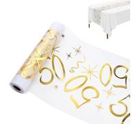 Camino de Mesa 50 Cumpleaños, Decoración de Cumpleaños 28 cm x 10 m, Camino de Mesa Dorado, Decoración 50 Cumpleaños Mujer Hombre, Banda de Mesa Mantel Cumpleaños, Fiesta Aniversario Celebración