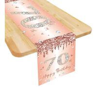 Camino de mesa 70 cumpleaños mujer oro rosa feliz 70 cumpleaños camino de mesa para 70 cumpleaños mujeres su cumpleaños aniversario fiesta cena mesa mantel decorativo para el hogar, 180 x 35 cm de