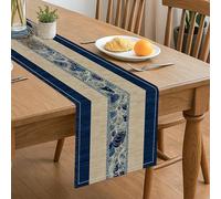 Camino de mesa a rayas azul marino, elegante diseño moderno de olas para decoración del hogar comedor y reuniones de vacaciones, 33 x 183 cm