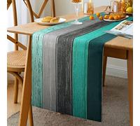 Camino de Mesa Arpillera de Lino 13 X 72 Pulgadas Estilo Retro Rústico Granero Madera Gris Azul Verde Camino de Mesa Para Fiestas de Vacaciones Comedor Hogar Cocina Decoración de Boda 33 X 183 Cm