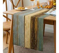 Camino de Mesa Arpillera de Lino Estilo Retro Rústico Granero Madera Marrón Azul Verde Camino de Mesa para Fiestas de Vacaciones Comedor Hogar Cocina Decoración de Boda 33 X 183 Cm
