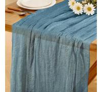 Camino de Mesa Azul Claro Estilo Bohemio, 280 x 80 CM Lavable Rústico Bodas Camino de Mesa para Fiestas de Año Nuevo, Baby Showers, Navidad Despedidas de Soltera Decoración de Mesas de Cocina