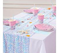 Camino de Mesa Azul con Lentejuelas iridiscentes de 10 pies, 25 x 120 Pulgadas, decoración de Fiesta bajo el mar, Suministros de Fiesta de Sirena para Boda, cumpleaños, Fiesta temática de Sirena