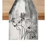 Camino de Mesa Azul Grisáceo 40 x 140 cm Estampado de Plantas y Flores, Impermeable, Lavable Primavera Moderno Decoración de Mesa para Bodas, Fiestas, Exterior, Cumpleaños