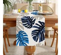Camino de Mesa Azul Lavable Lino Camino de Mesa Hoja de Tortuga Moderno Lavable Lino Corredor de Mesa Cocina Comedor Decoracion Mesa para Bodas Fiesta Vacaciones Decoración Camino Mesa 33 x 183 cm