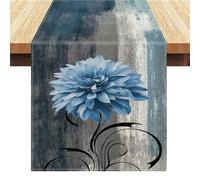 Camino de Mesa Azul Marino Gris Primavera Flor Lino Moderno Arte Abstracto Lavable Estilo Campestre Camino de Mesa 33 x 183 cm para Cocina Banquete Bodas