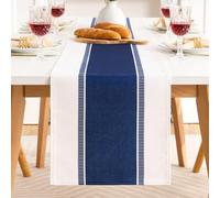 Camino de Mesa Azul Moderno con Rayas Azul Anchas en algodón y Lino 40x120cm, Table Runner Centros Decorativos de Mesa, Mantel Rectangular Rústica Lavables para Principal o Mueble Auxiliar o Consola