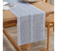 Camino de Mesa Azul Polvoriento Estilo Granja Estilo Bohemio de Algodón y Lino 30 x 120 cm Moderno Lavable Decoración de Mesas para Hogar, Cocina Fiestas, Comedores y Bodas