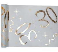 Camino de mesa blanco y dorado 30 años 30 cm x 5 m tela decorativa Banner mantel banda de mesa