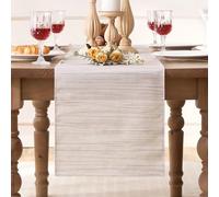 Camino de Mesa Bohemio Beige Lavable Estilo Rústico a Rayas Retro Decoración Interior, Vacaciones, Fiesta, 40x140cm
