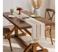 Camino de mesa bohemio tejido con patrón geométrico y borlas, estilo 3 de 102 pulgadas de largo, camino de mesa de comedor, casa de campo, rústico, algodón, rústico, comedor, cocina, centro de mesa