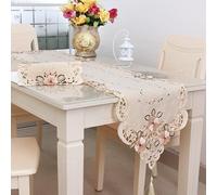Camino de mesa bordado de encaje floral, tela jacquard de gasa translúcida para decoración de mesa de comedor, poliéster, 40 x 150 cm, color 1#